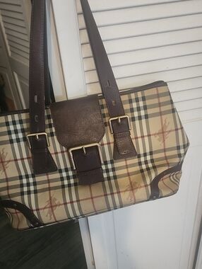 Plaid Shoulder Satchel with Dark Brown Trim